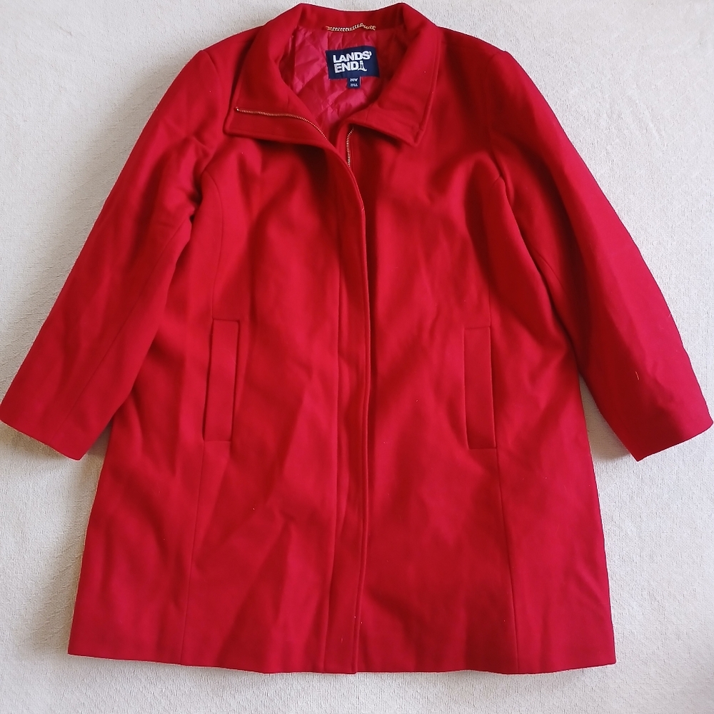 lands' end red primaloft wool pea coat warm winter gorpcore outerwear jacket 20w